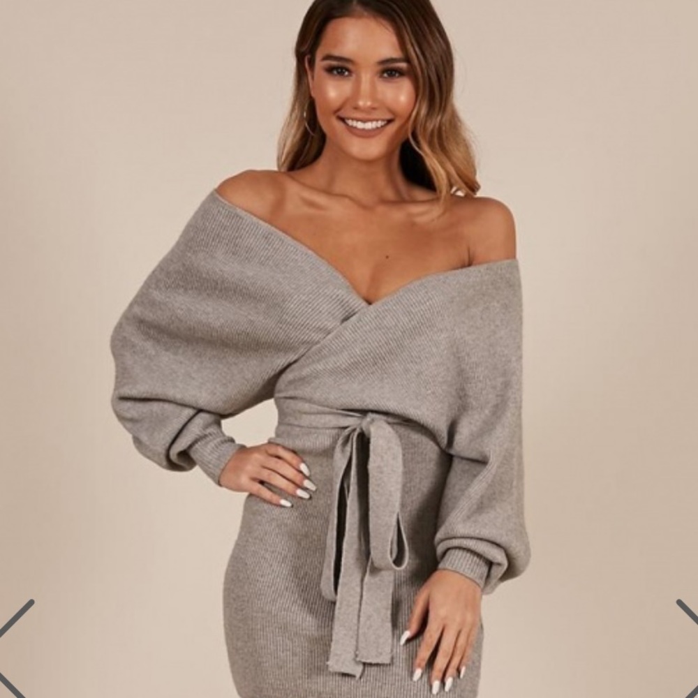 Grey sweater midi dress with side slits. NWOT